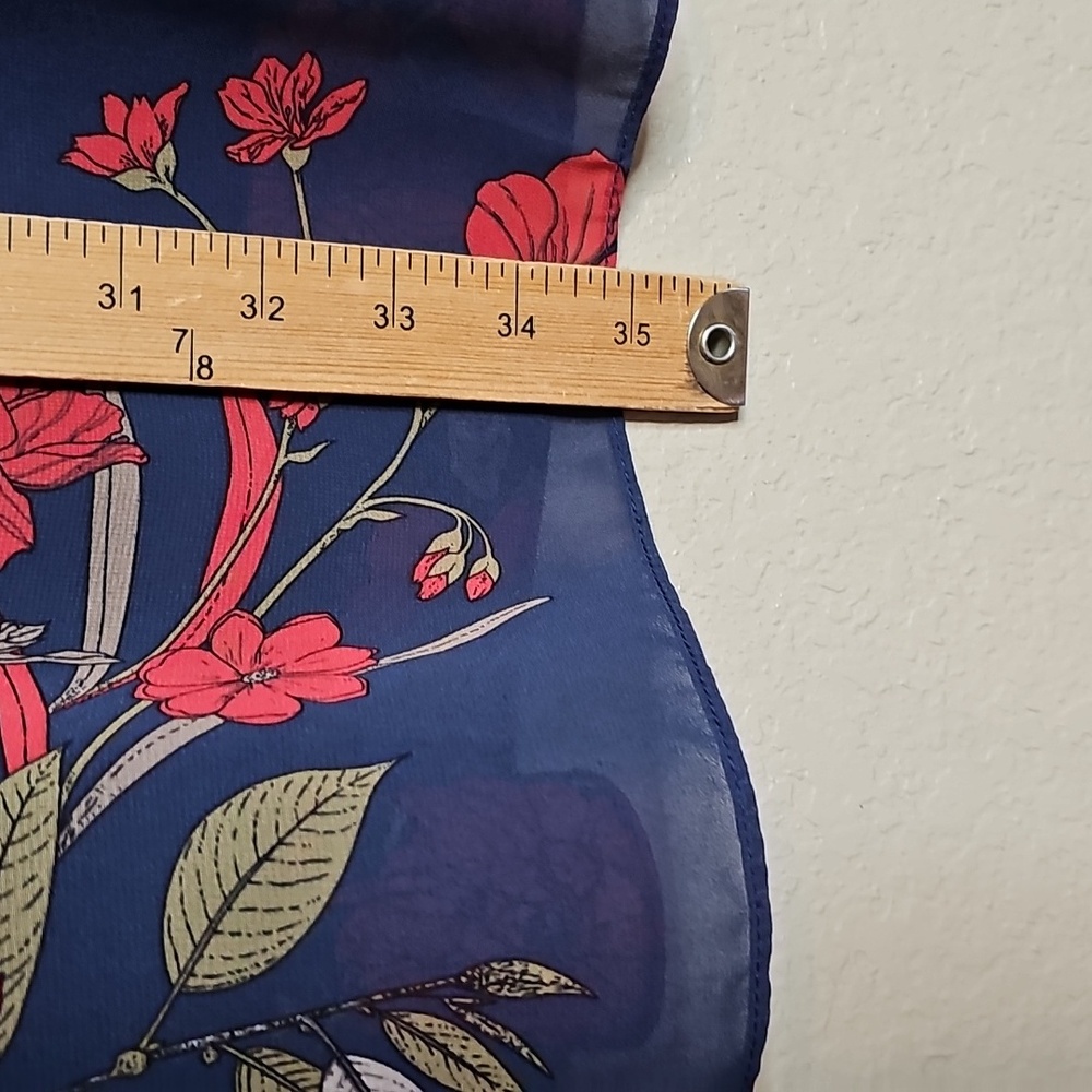Chelsea & Violet Navy and Red Floral Long Sleeve‎ Dress Large Tie Cuffs - Picture 7 of 9